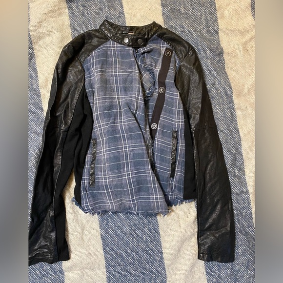 FREE PEOPLE VEGAN LEATHER PLAID MOTO JACKET - Picture 2 of 4